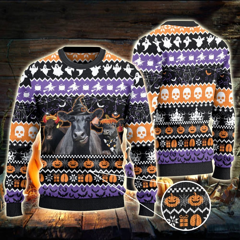 Black Angus Cattle Halloween skull pumpkin sweater, sweatshirt 1 Black Angus Cattle Halloween skull pumpkin sweater sweatshirt 1
