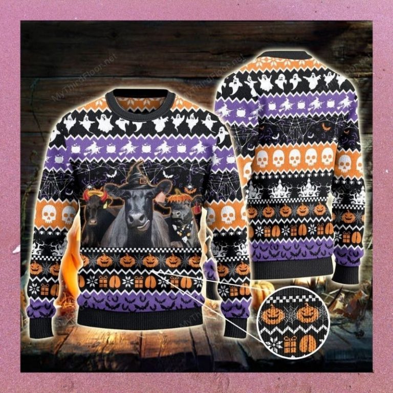 Black Angus Cattle Halloween skull pumpkin sweater, sweatshirt 3 Black Angus Cattle Halloween skull pumpkin sweater sweatshirt 3