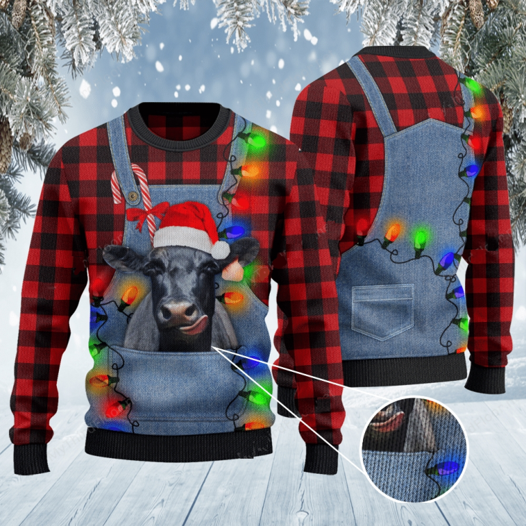 Black Angus Cattle Red Plaid Denim Bib sweater, sweatshirt 1 Black Angus Cattle Red Plaid Denim Bib sweater sweatshirt 1