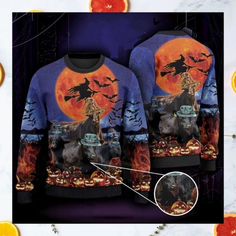 Black Angus Cattle Witch pumpkin Halloween Moon sweater, sweatshirt 2 Black Angus Cattle Witch pumpkin Halloween Moon sweater sweatshirt 2