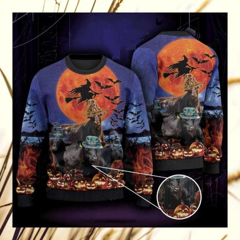 Black Angus Cattle Witch pumpkin Halloween Moon sweater, sweatshirt 3 Black Angus Cattle Witch pumpkin Halloween Moon sweater sweatshirt 3