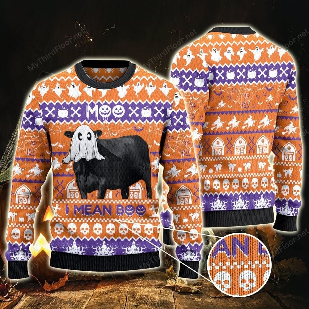 Black Angus Cattle ghost Halloween Gift Moo I Mean Boo sweater, sweatshirt 9 Black Angus Cattle ghost Halloween Gift Moo I Mean Boo sweater sweatshirt 1