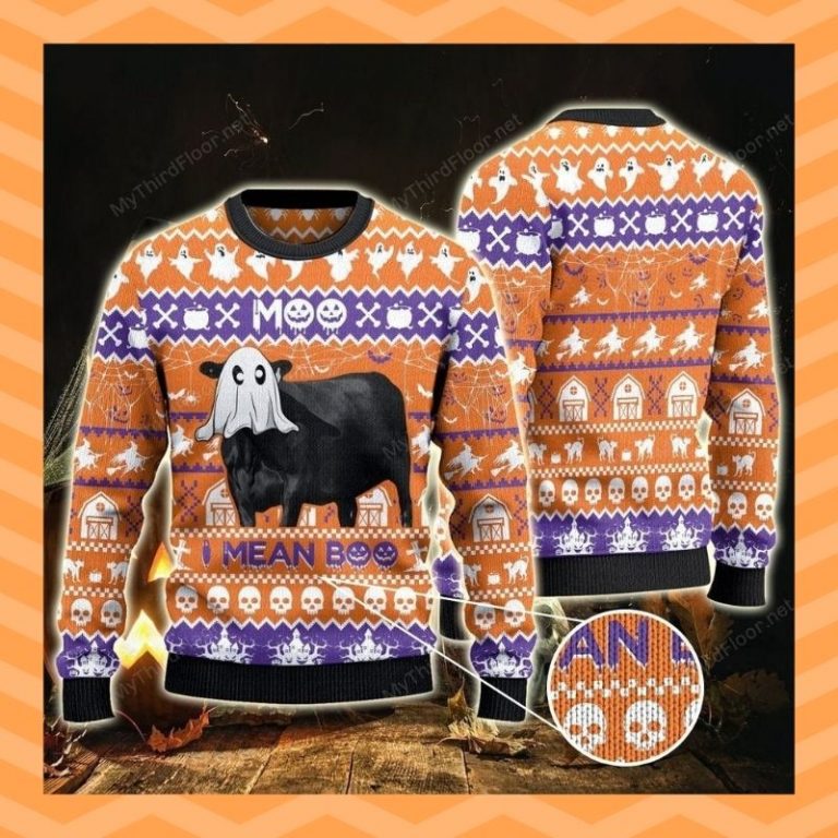 Black Angus Cattle ghost Halloween Gift Moo I Mean Boo sweater sweatshirt 3