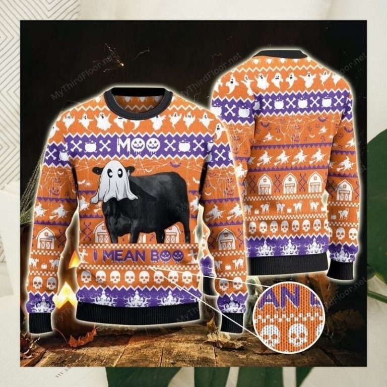 Black Angus Cattle ghost Halloween Gift Moo I Mean Boo sweater sweatshirt 4