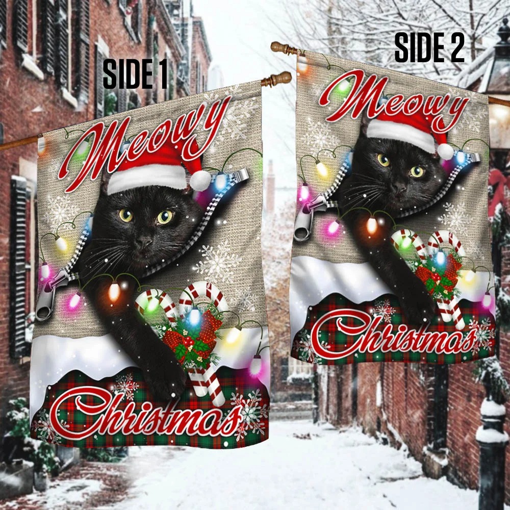 Black Cat Meowy Christmas Flag 2 Black Cat Meowy Christmas Flag 1