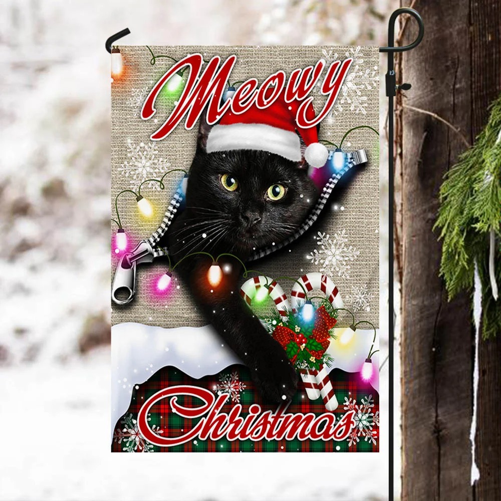 Black Cat Meowy Christmas Flag 3 Black Cat Meowy Christmas Flag 2