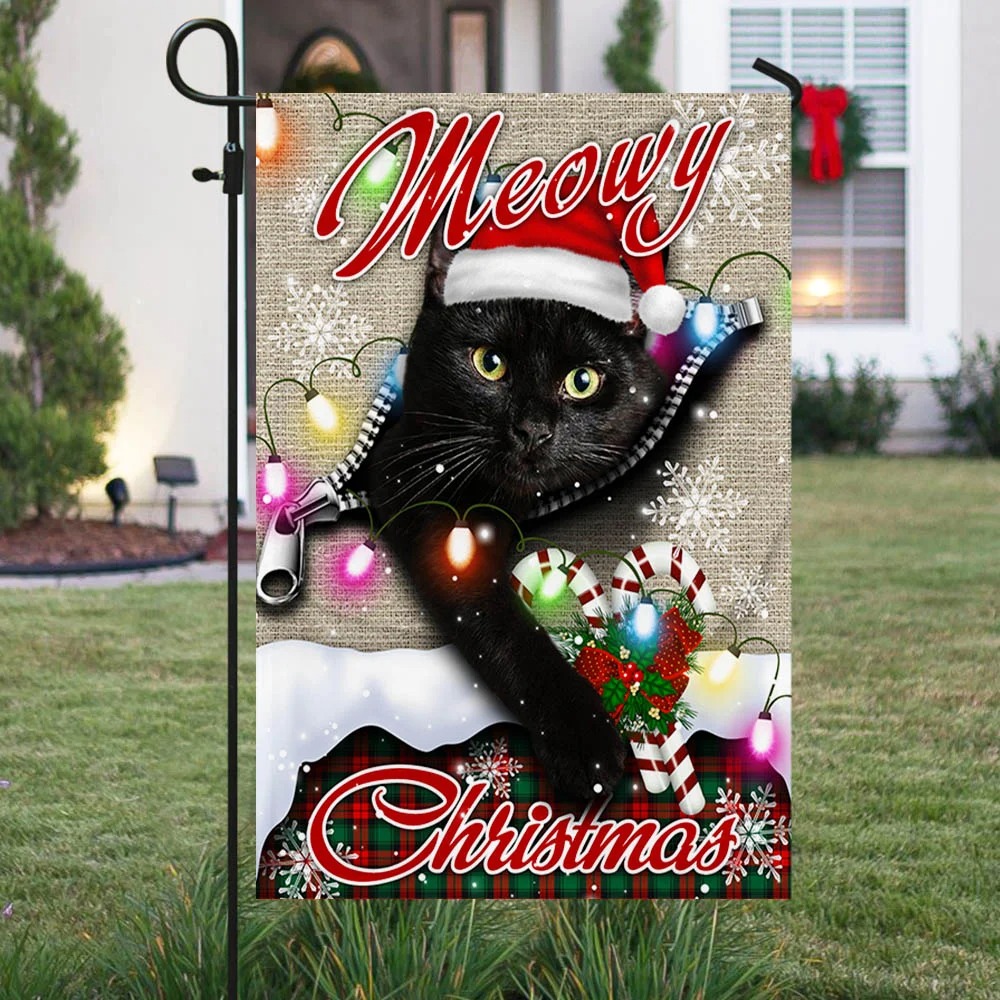 Black Cat Meowy Christmas Flag 1 Black Cat Meowy Christmas Flag 3