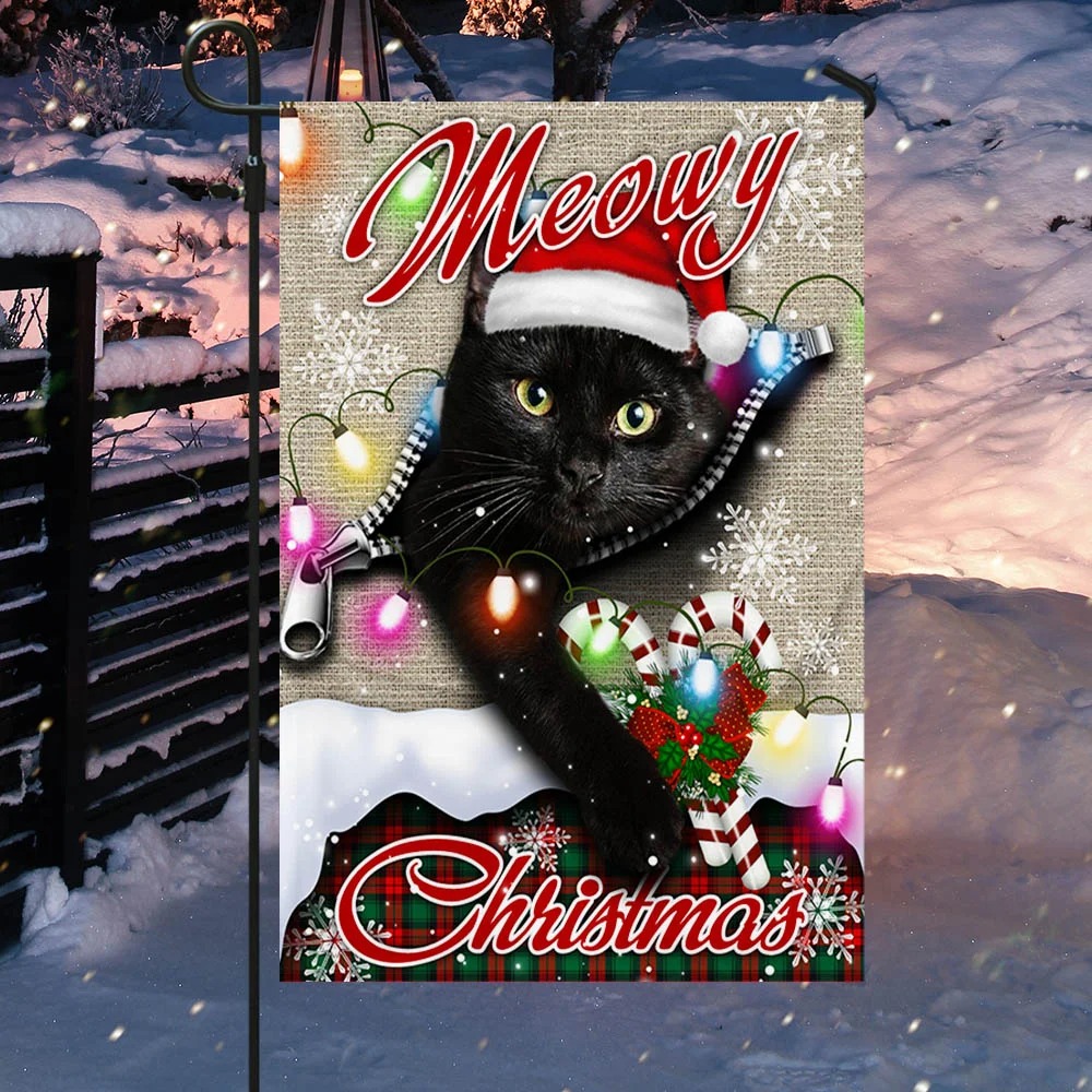 Black Cat Meowy Christmas Flag 5 Black Cat Meowy Christmas Flag 4