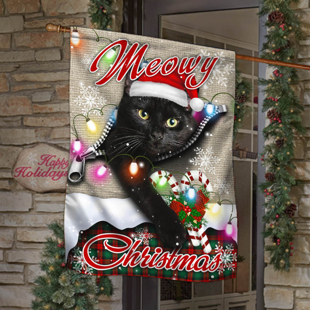 Black Cat Meowy Christmas Flag 6 Black Cat Meowy Christmas Flag