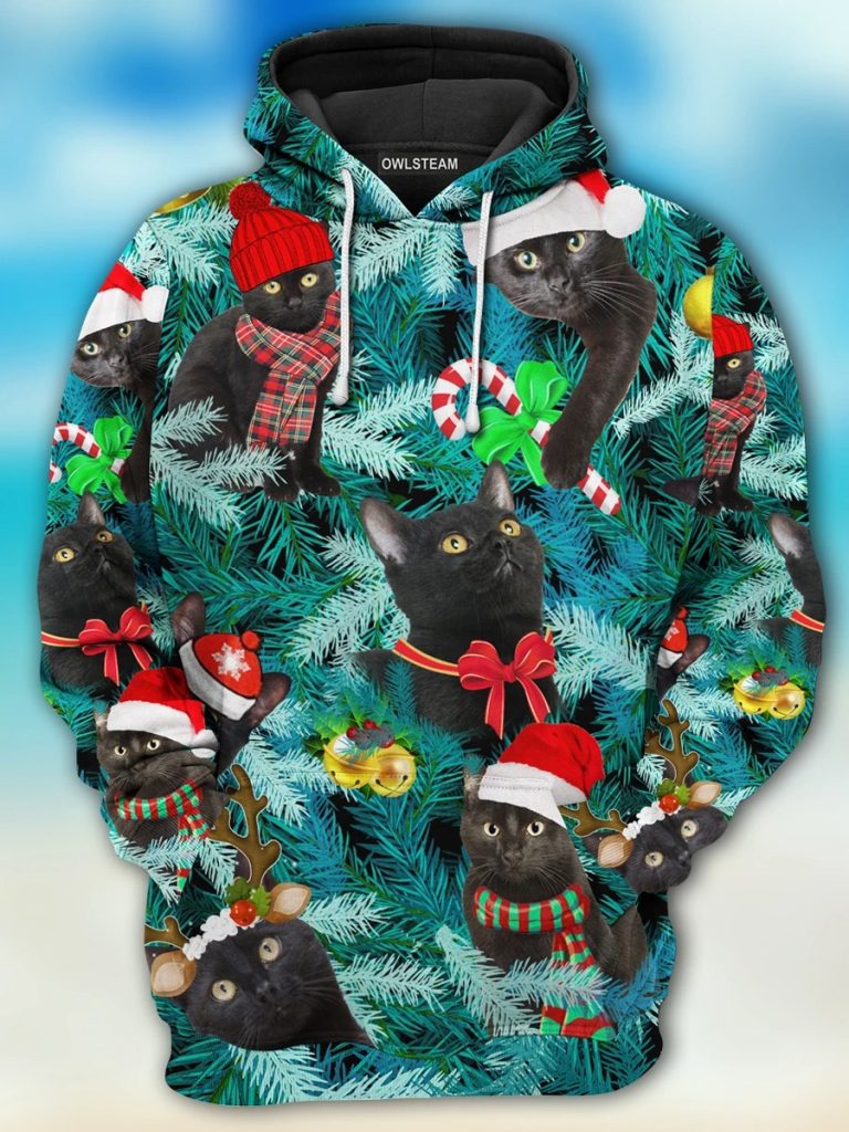 Black Cat Merry Christmas 3d hoodie