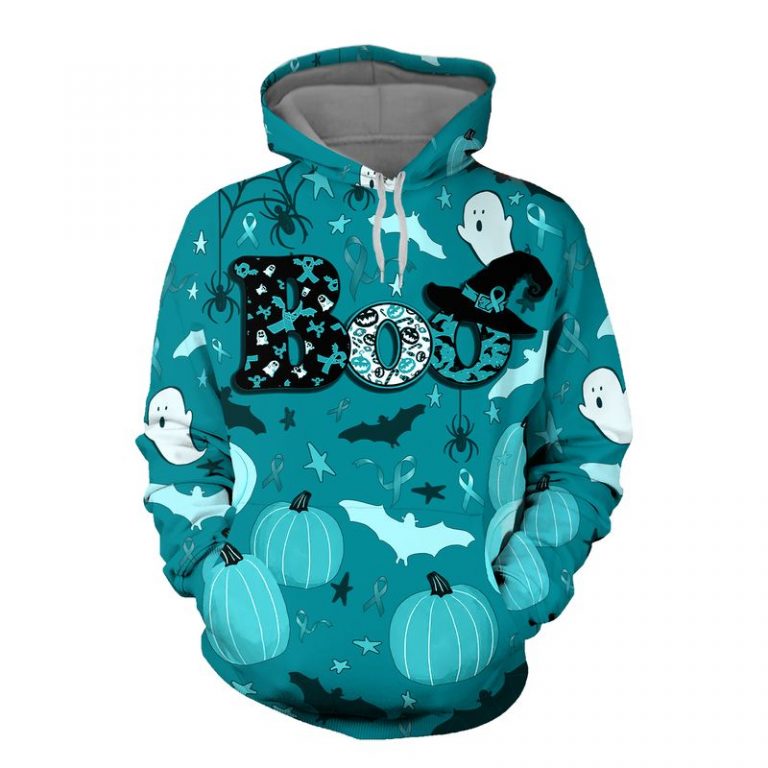 Boo Pumpkin Halloween Ovarian Cancer Awareness 3d shirt, hoodie 1 Boo Pumpkin Halloween Ovarian Cancer Awareness 3d shirt hoodie 1