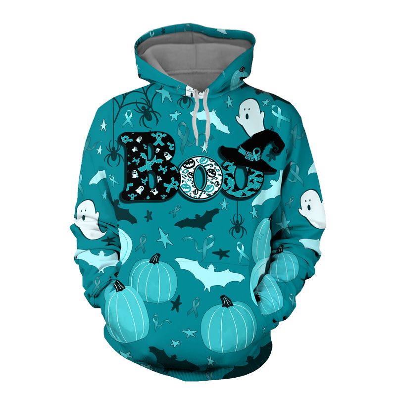 Boo Pumpkin Halloween Ovarian Cancer Awareness 3d shirt, hoodie 6 Boo Pumpkin Halloween Ovarian Cancer Awareness 3d shirt hoodie 1