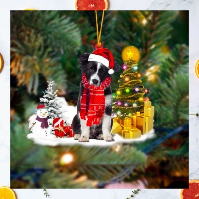 Border Collie Christmas gift tree Ornament 2