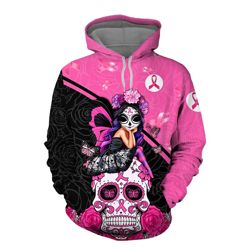 Breast Cancer Awareness sugar skull fairy flowers 3d shirt, hoodie 8 Breast Cancer Awareness sugar skull fairy flowers 3d shirt hoodie 1