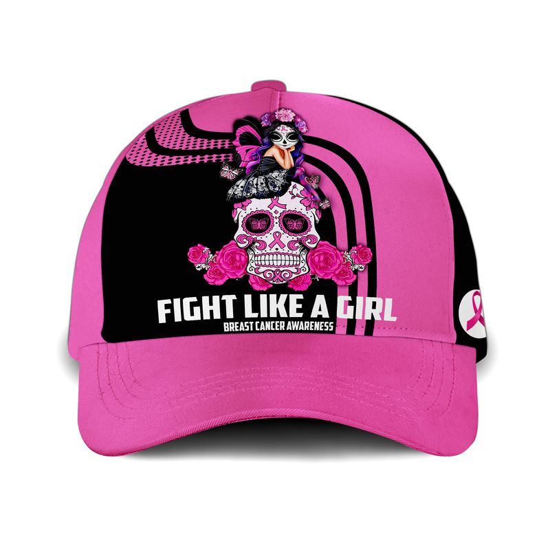 Breast cancer awareness fight like a girl sugar skull fairy cap hat 2