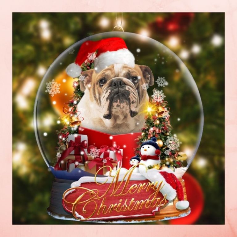 Bulldog gift Merry Christmas snow globe Ornament 3