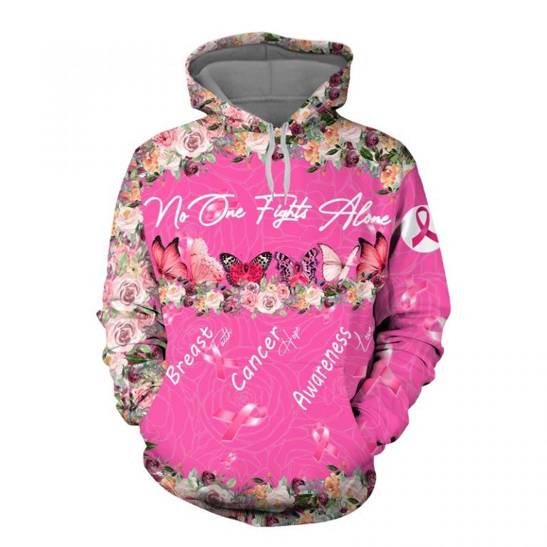Butterfly flowers No One Fights Alone Breast Cancer Awareness 3d shirt, hoodie 1 Butterfly flowers No One Fights Alone Breast Cancer Awareness 3d shirt hoodie 1