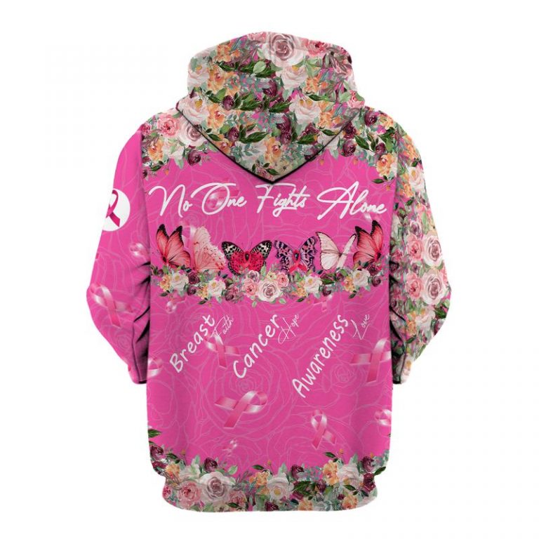 Butterfly flowers No One Fights Alone Breast Cancer Awareness 3d shirt, hoodie 2 Butterfly flowers No One Fights Alone Breast Cancer Awareness 3d shirt hoodie 2