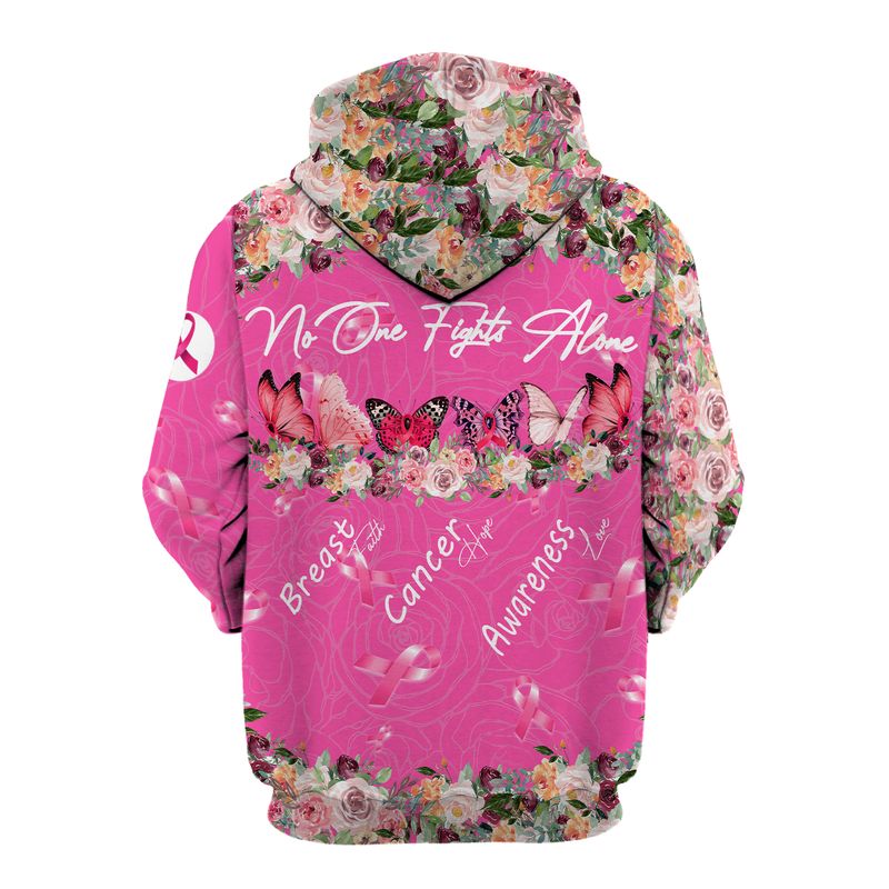Butterfly flowers No One Fights Alone Breast Cancer Awareness 3d shirt, hoodie 3 Butterfly flowers No One Fights Alone Breast Cancer Awareness 3d shirt hoodie 2