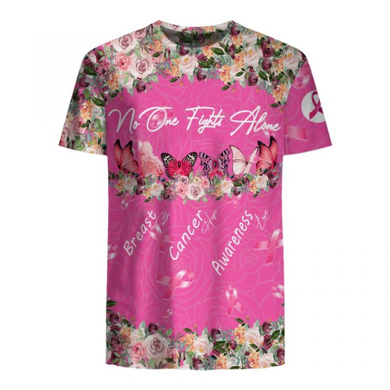 Butterfly flowers No One Fights Alone Breast Cancer Awareness 3d shirt, hoodie 3 Butterfly flowers No One Fights Alone Breast Cancer Awareness 3d shirt hoodie 3