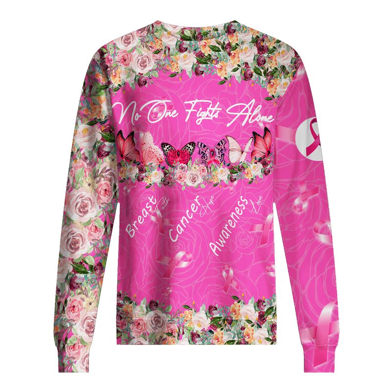 Butterfly flowers No One Fights Alone Breast Cancer Awareness 3d shirt, hoodie 6 Butterfly flowers No One Fights Alone Breast Cancer Awareness 3d shirt hoodie 5