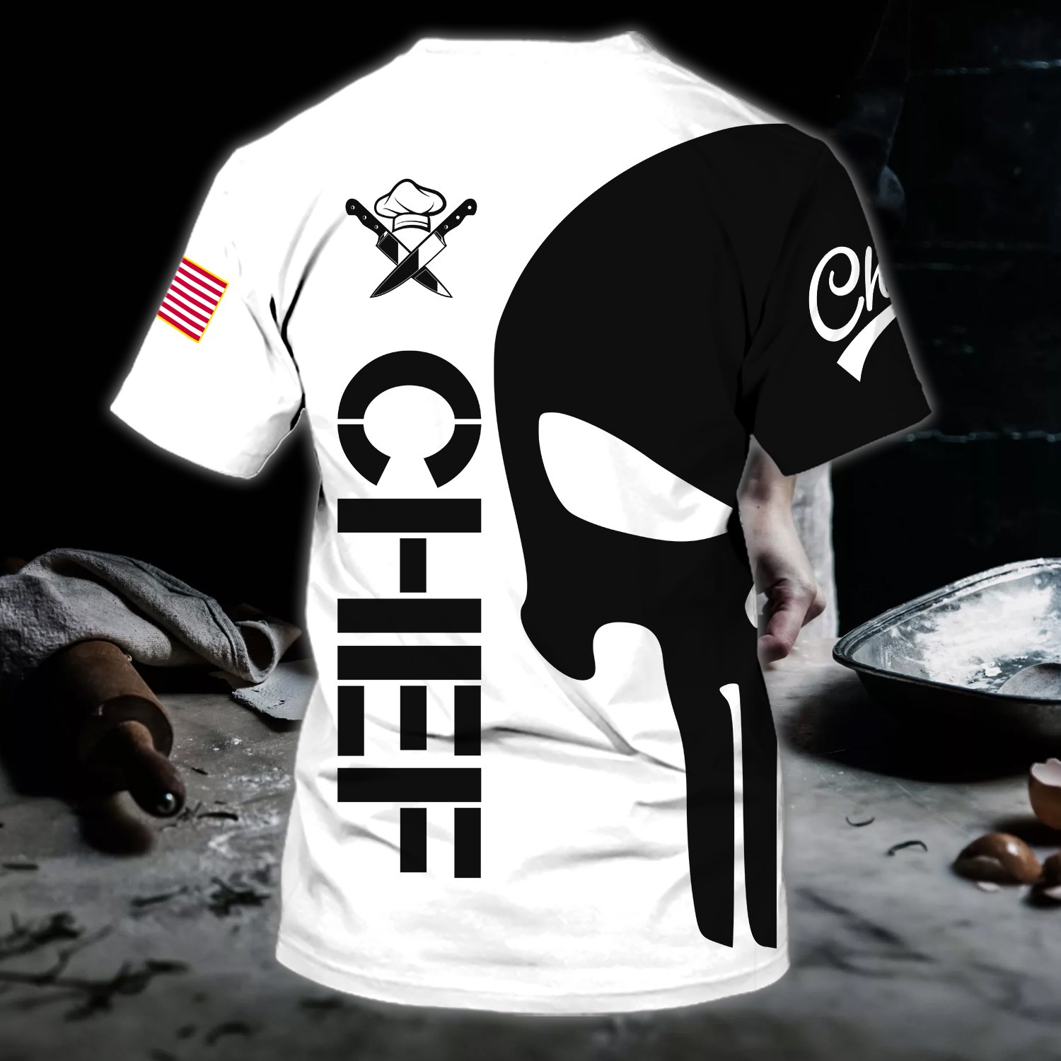 Chef Skull American flag custom personalized 3d shirt 3 Chef Skull American flag custom personalized 3d shirt 1