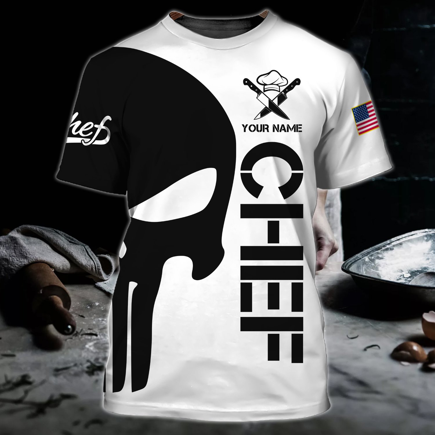 Chef Skull American flag custom personalized 3d shirt 2 Chef Skull American flag custom personalized 3d shirt 2