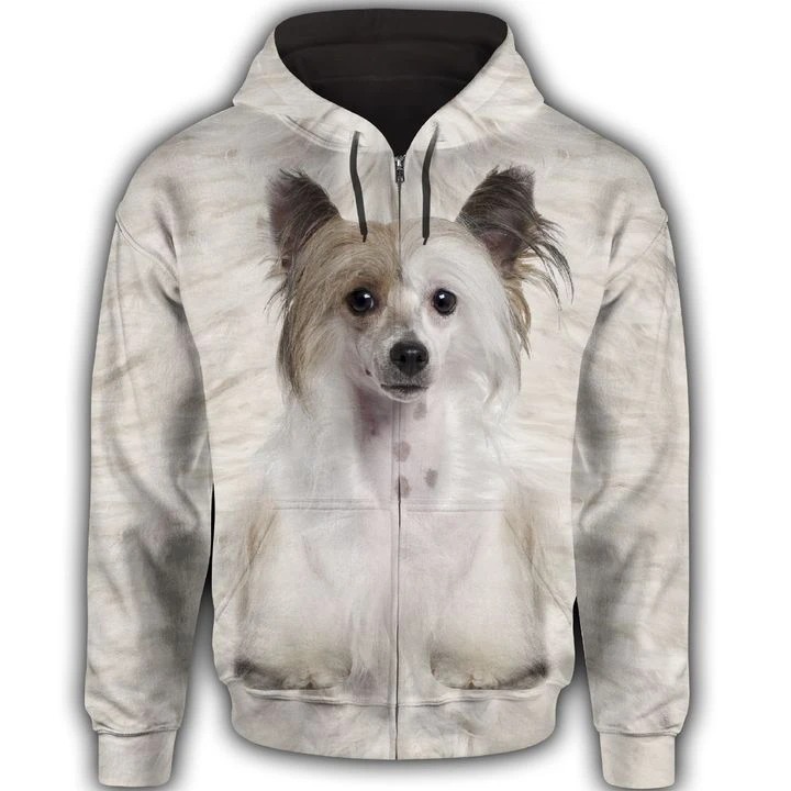 Chinese Crested face All Over Print 3d hoodie zip hoodie 1