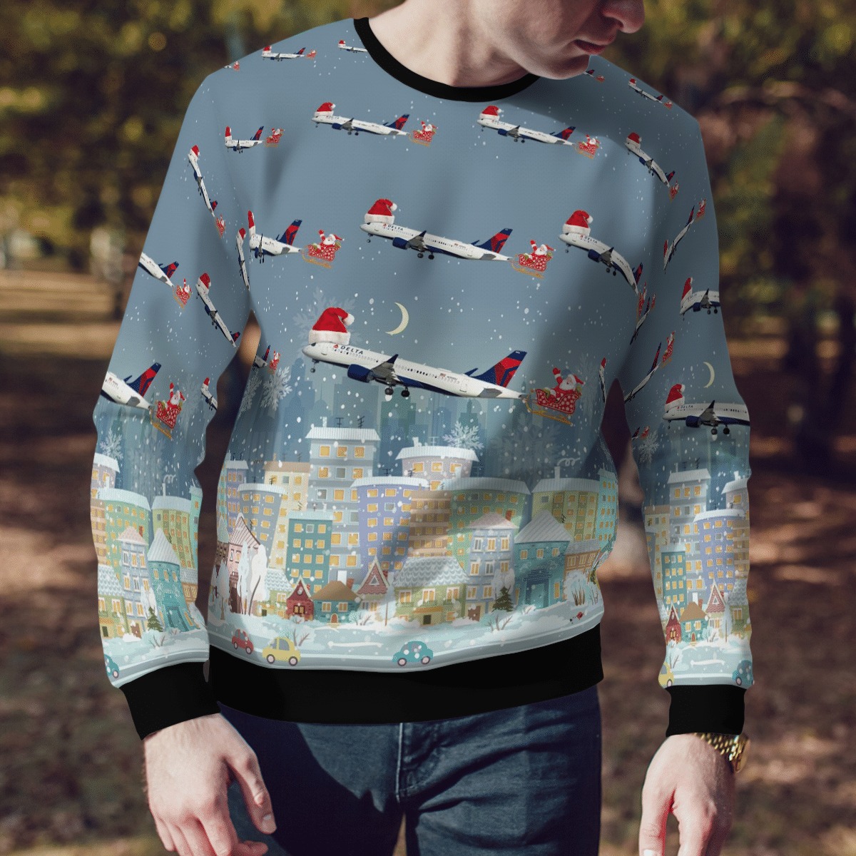 Delta Air Lines Airbus A220-300 Christmas sweater, sweatshirt 2 Delta Air Lines Airbus A220 300 Christmas sweater sweatshirt 1
