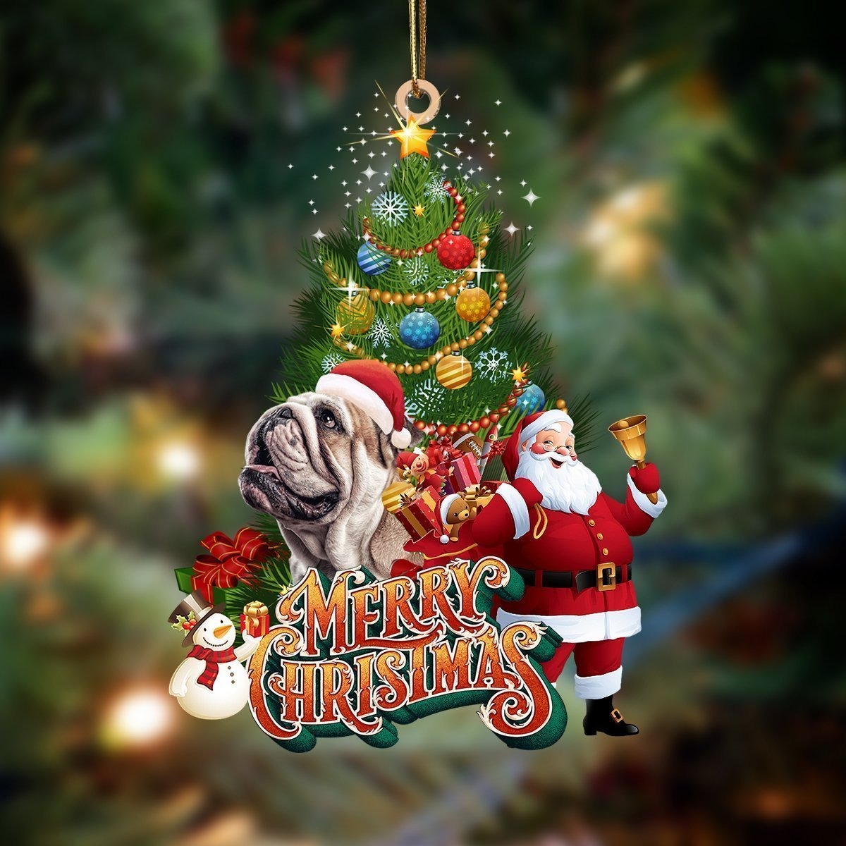 English Bulldog merry christmas Santa Claus christmas tree ornament