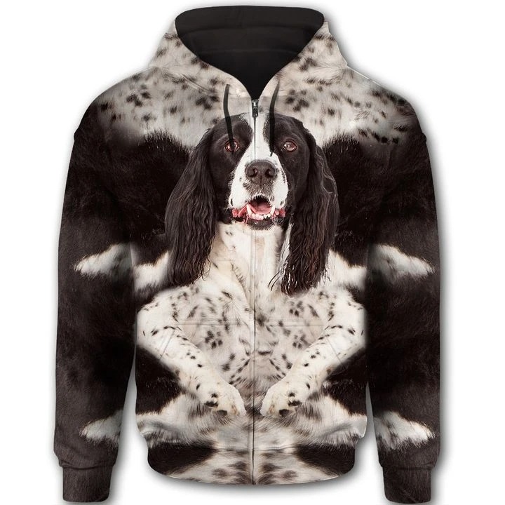English Springer Spaniel face All Over Print 3d hoodie zip hoodie 1