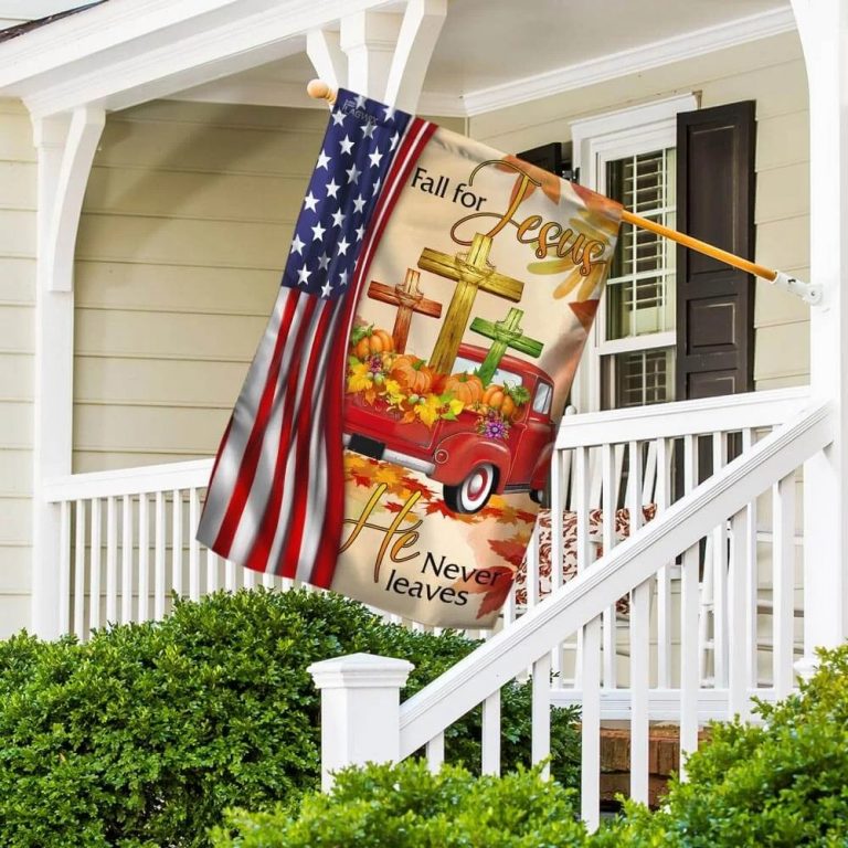 Fall For Jesus He Never Leaves car pumpkin American flag 4