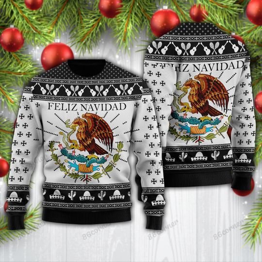Feliz Navidad mexican eagle snake ugly christmas sweater 2 Feliz Navidad mexican eagle snake ugly christmas sweater 1