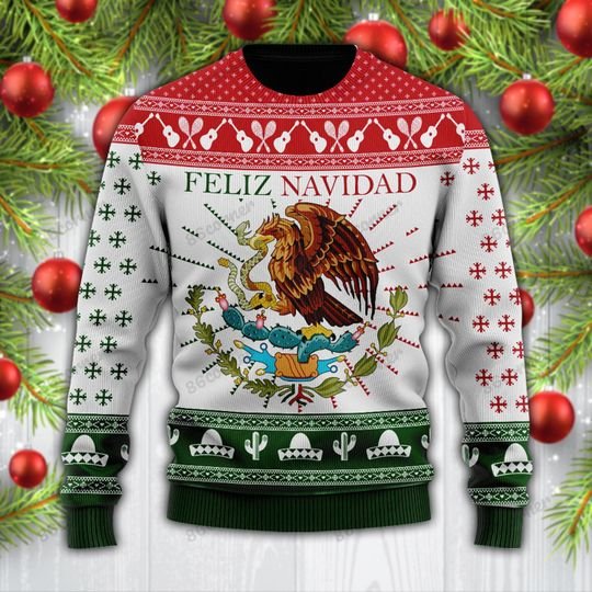 Feliz Navidad mexican eagle snake ugly christmas sweater 3 Feliz Navidad mexican eagle snake ugly christmas sweater 2