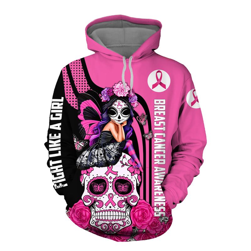 Fight like a girl Breast cancer awareness sugar skull fairy 3d hoodie 14 Fight like a girl Breast cancer awareness sugar skull fairy 3d hoodie 2
