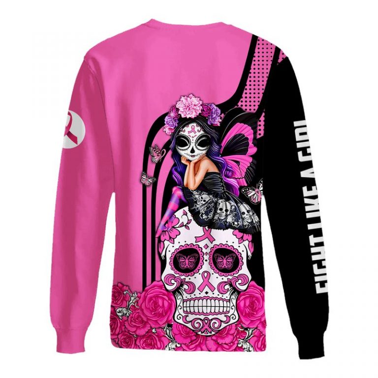 Fight like a girl Breast cancer awareness sugar skull fairy 3d sweatshirt (1) Fight like a girl Breast cancer awareness sugar skull fairy 3d sweatshirt 1
