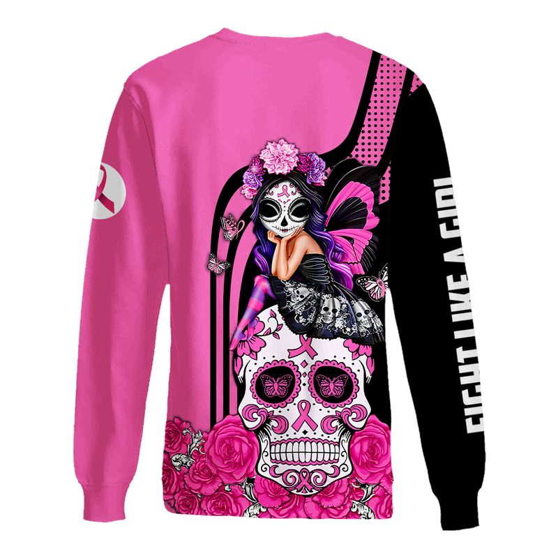 Fight like a girl Breast cancer awareness sugar skull fairy 3d sweatshirt 2 Fight like a girl Breast cancer awareness sugar skull fairy 3d sweatshirt 1