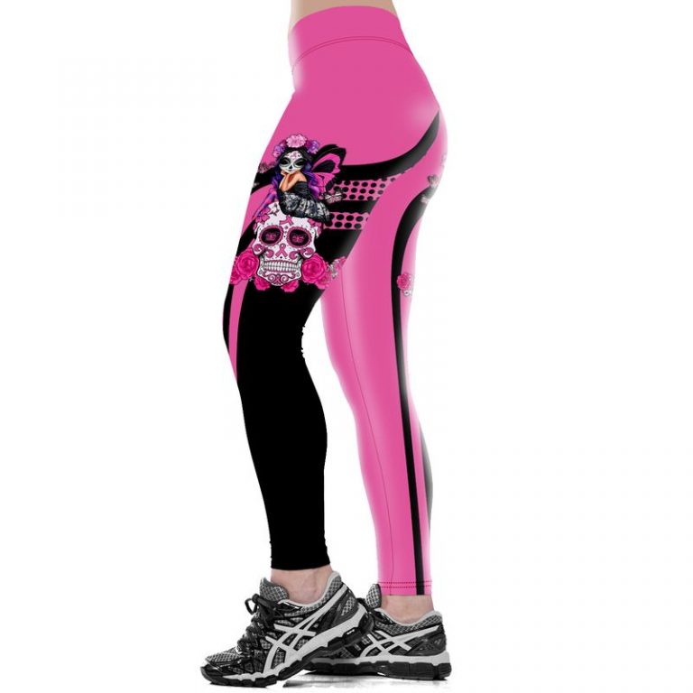 Fight like a girl Breast cancer awareness sugar skull fairy legging (1) Fight like a girl Breast cancer awareness sugar skull fairy legging 1