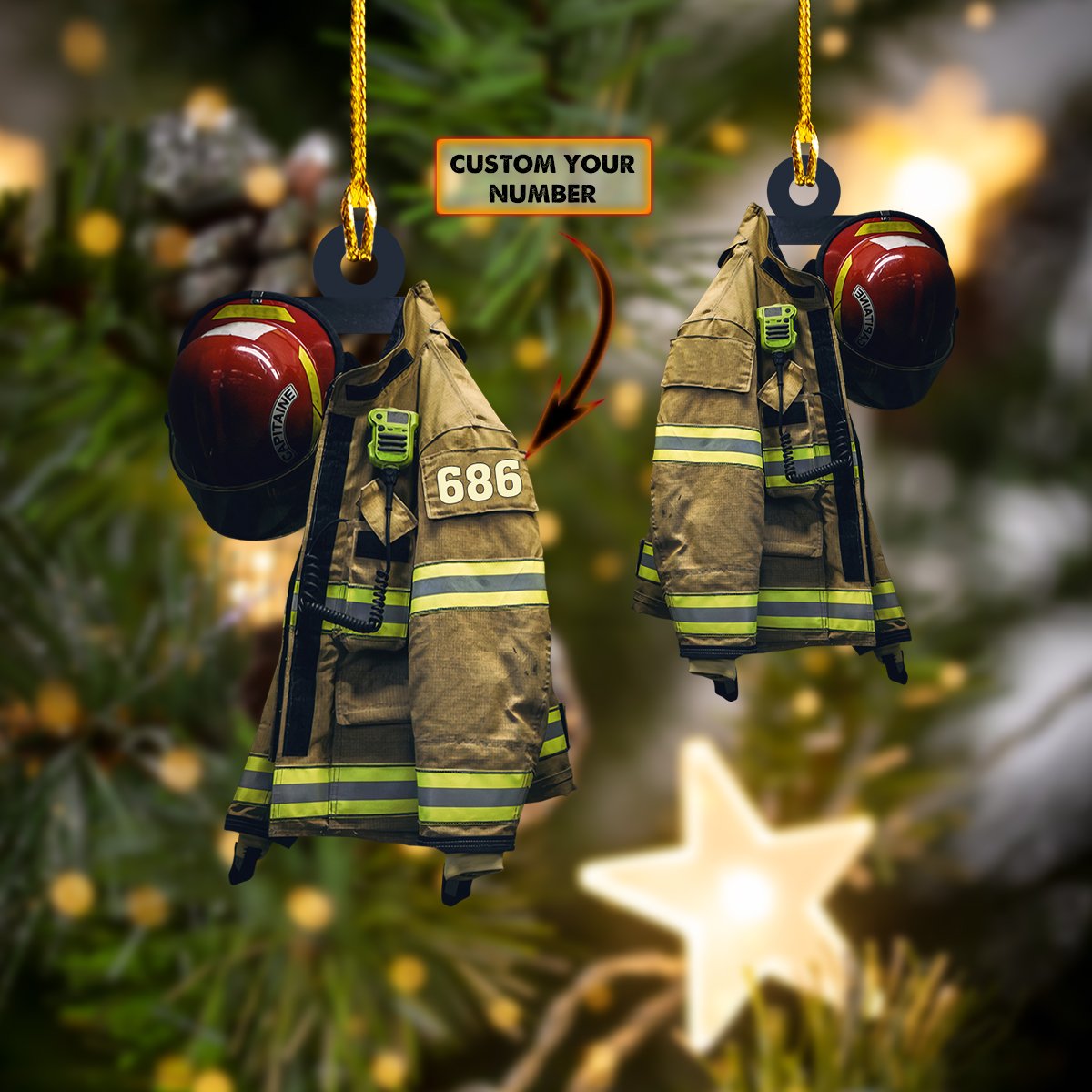 Firefighter custom number hanging ornament