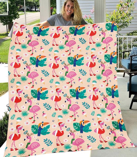 Flamingo Christmas Xmas tropical plant Blanket 3