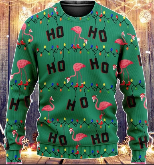 Flamingo Ho Ho Ho Christmas Knitted 3d hoodie sweater 2