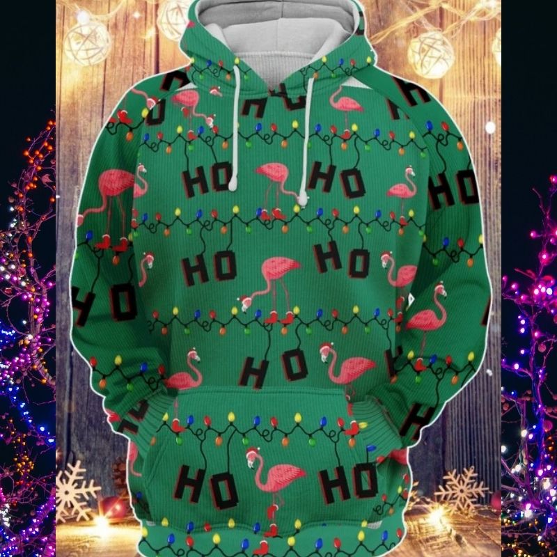 Flamingo Ho Ho Ho Christmas Knitted 3d hoodie, sweater 2 Flamingo Ho Ho Ho Christmas Knitted 3d hoodie sweater 3