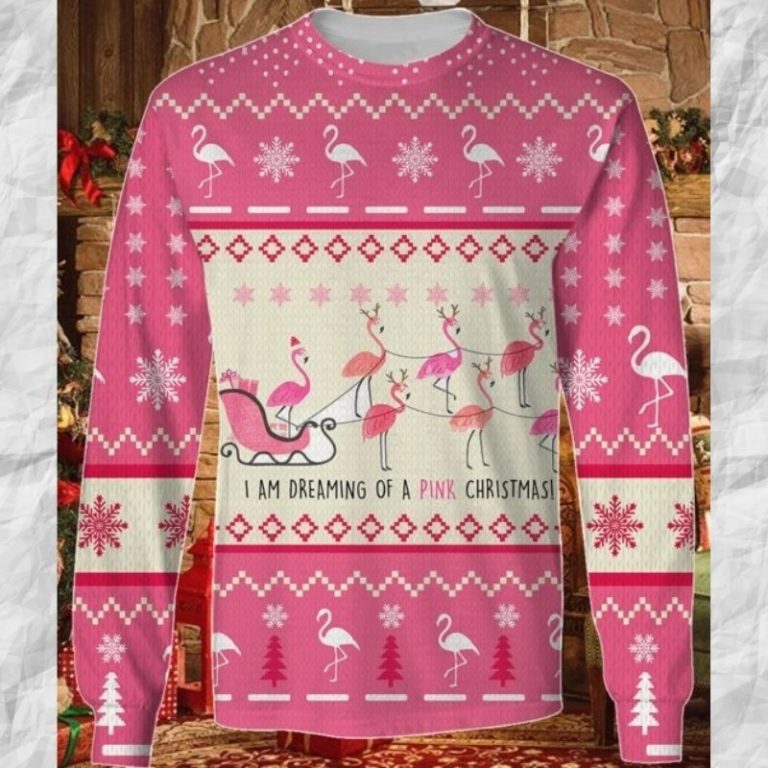 Flamingo I'm Dreaming Of A Pink Christmas knitted sweater 1 Flamingo Im Dreaming Of A Pink Christmas knitted sweater 1