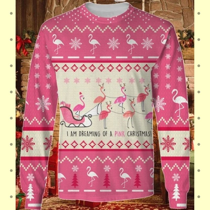 Flamingo I'm Dreaming Of A Pink Christmas knitted sweater 3 Flamingo Im Dreaming Of A Pink Christmas knitted sweater 2