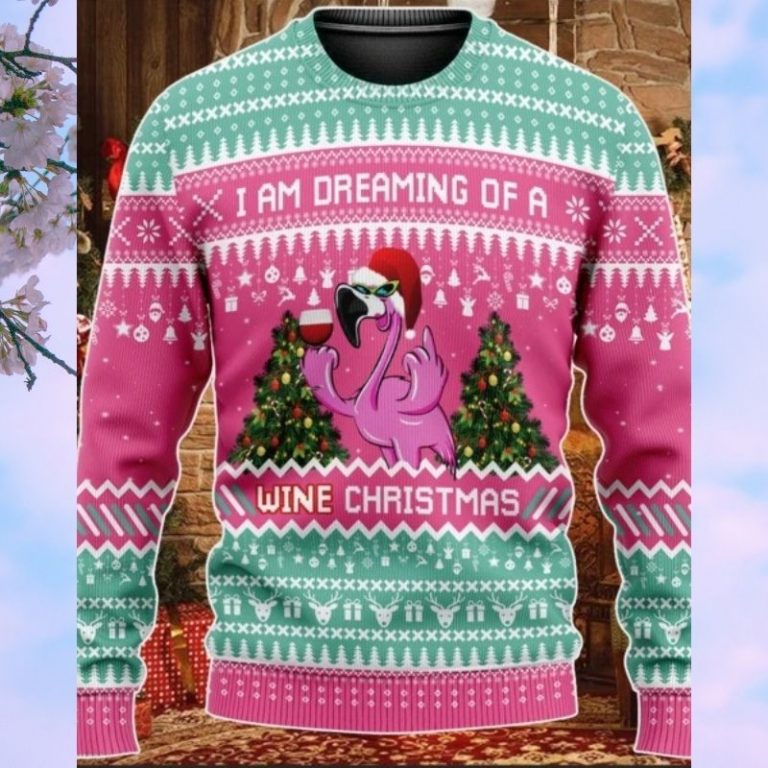 Flamingo I'm Dreaming Of A Wine Christmas Knitted sweater, sweatshirt (2) Flamingo Im Dreaming Of A Wine Christmas Knitted sweater sweatshirt 2