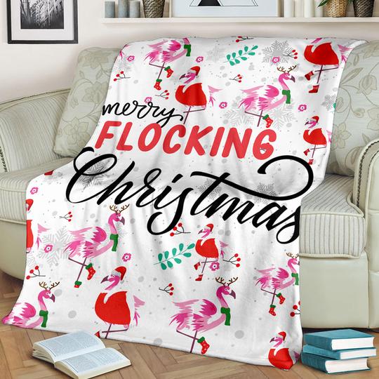 Flamingo Merry Flocking Christmas Blanket 1