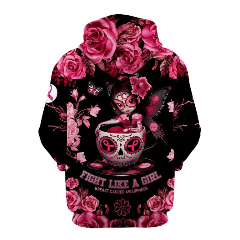 Flower sugar skull fairy Fight like a girl Breast cancer awareness 3d shirt, hoodie 2 Flower sugar skull fairy Fight like a girl Breast cancer awareness 3d shirt hoodie 2