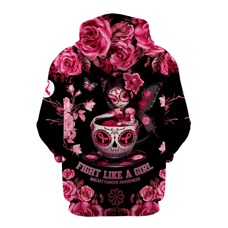 Flower sugar skull fairy Fight like a girl Breast cancer awareness 3d shirt, hoodie 3 Flower sugar skull fairy Fight like a girl Breast cancer awareness 3d shirt hoodie 2