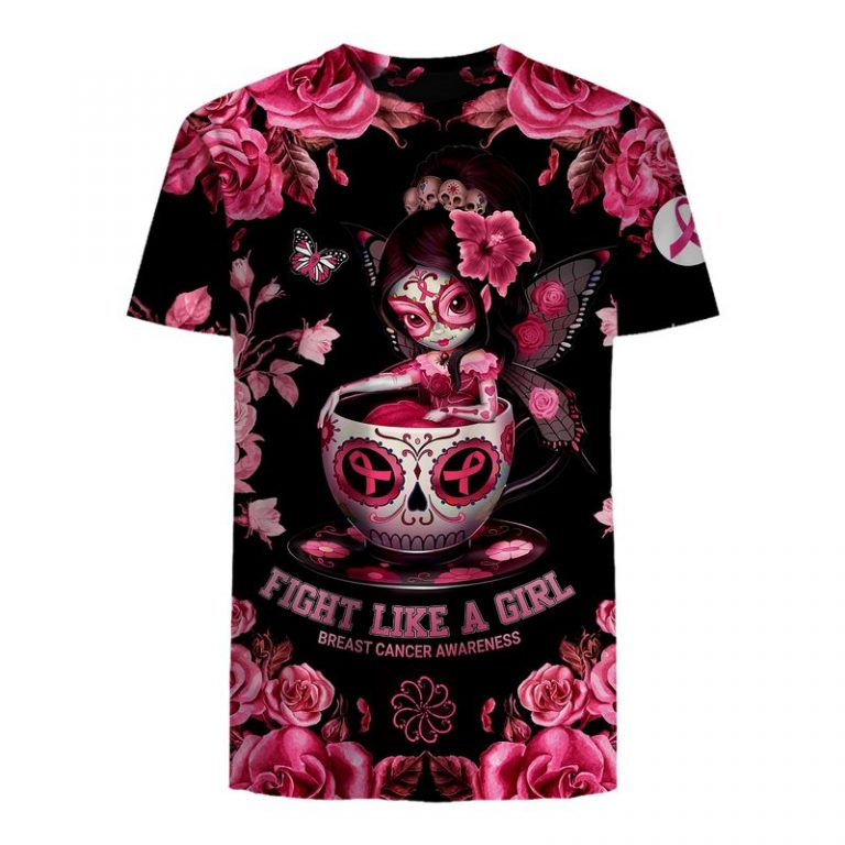 Flower sugar skull fairy Fight like a girl Breast cancer awareness 3d shirt, hoodie 3 Flower sugar skull fairy Fight like a girl Breast cancer awareness 3d shirt hoodie 3