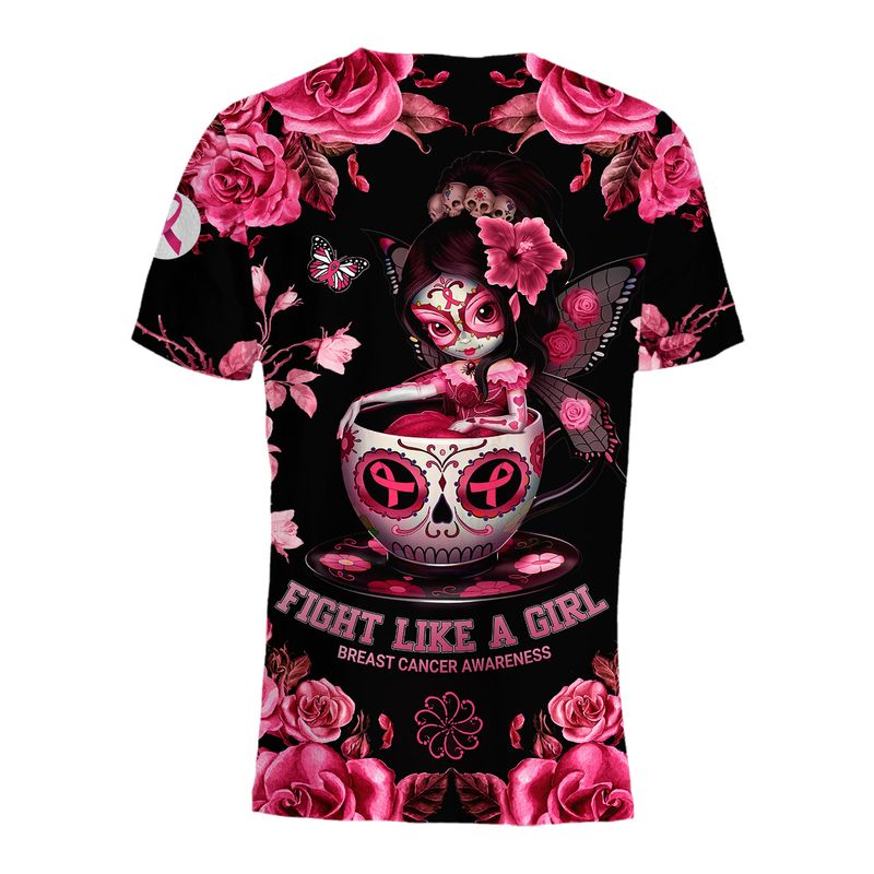 Flower sugar skull fairy Fight like a girl Breast cancer awareness 3d shirt, hoodie 5 Flower sugar skull fairy Fight like a girl Breast cancer awareness 3d shirt hoodie 4